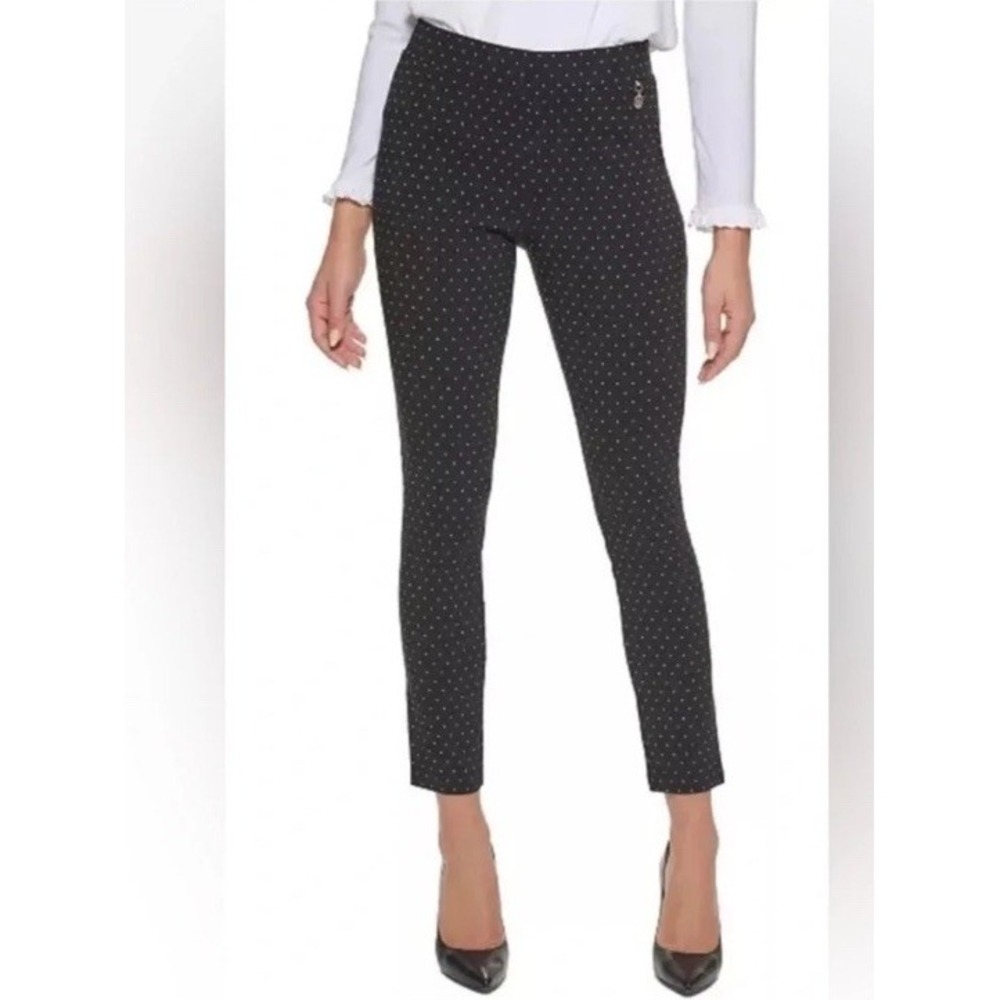 Tommy Hilfiger Womens Black‎ White Polka Dot Ankle Pants Side Zip Size 2